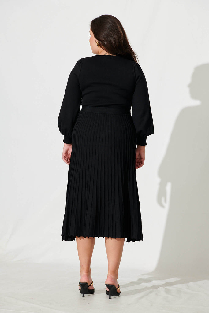 Albi Midi Knit Dress In Black Cotton Blend - back