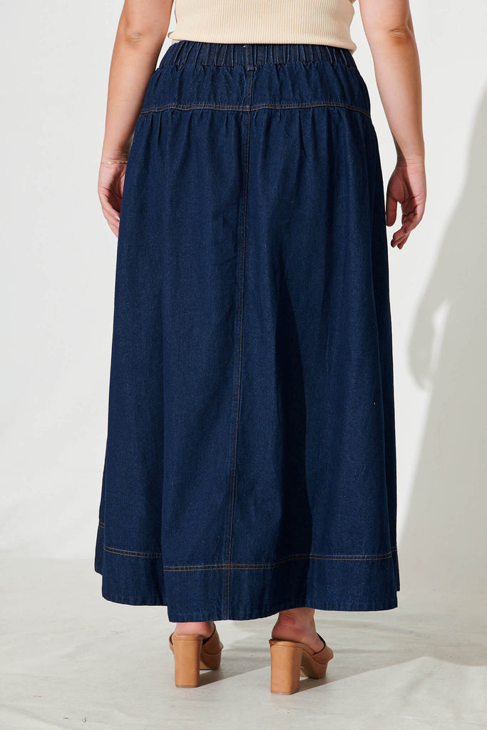 Judith Maxi Denim Skirt In Dark Blue - back