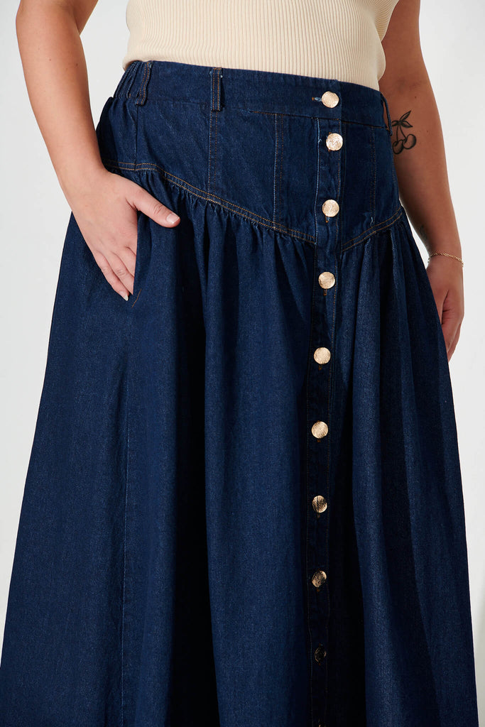 Judith Maxi Denim Skirt In Dark Blue - detail