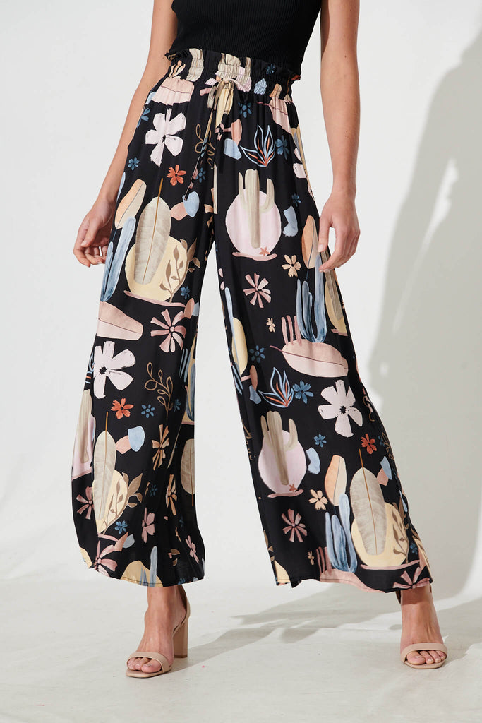 Mariah Pant In Black With Multi Print - front