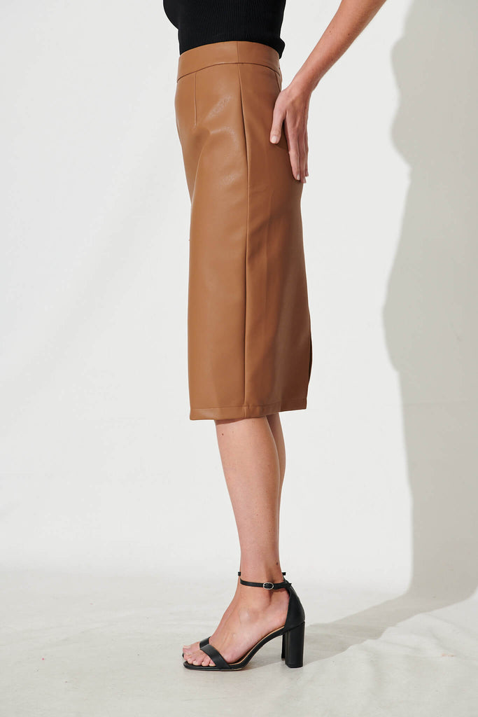 Riva Midi Skirt In Tan Leatherette - side