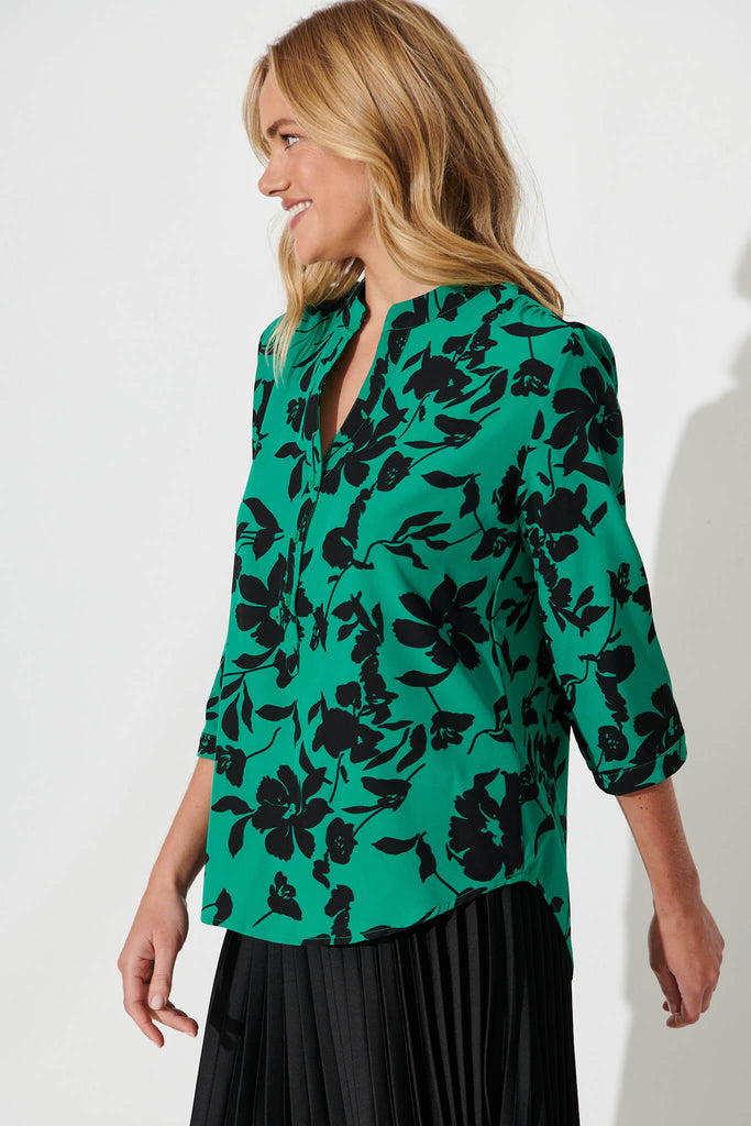 Isa Top In Green With Black Floral - side