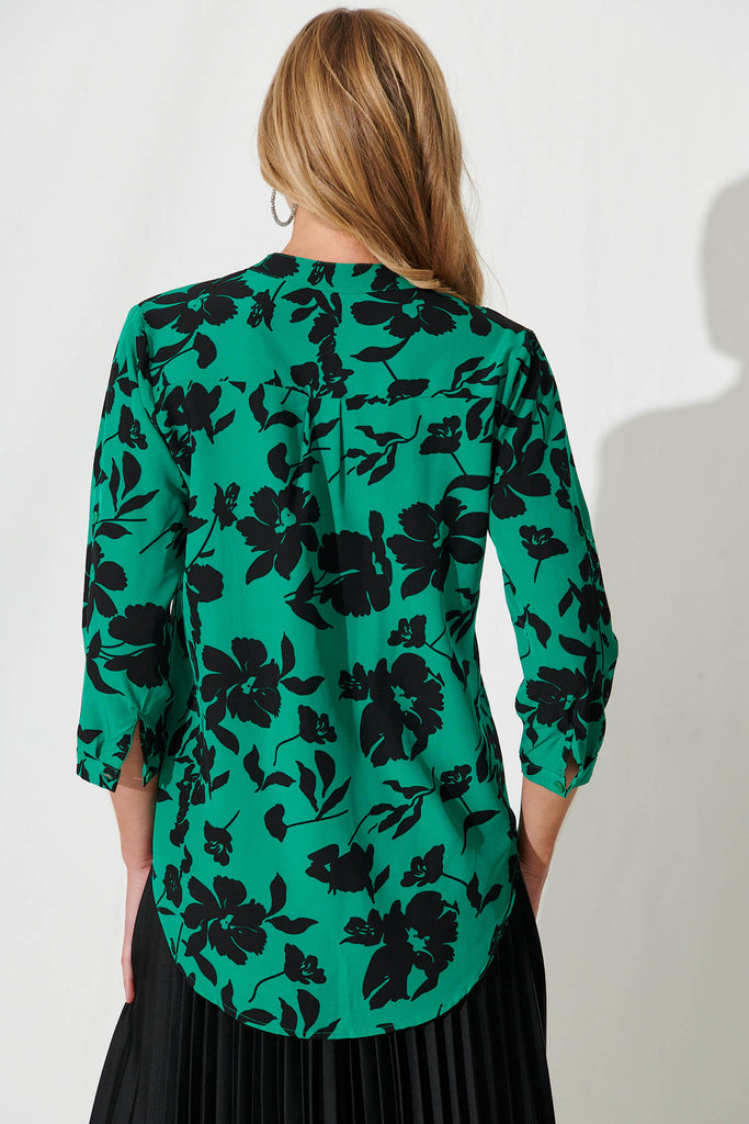 Isa Top In Green With Black Floral - back