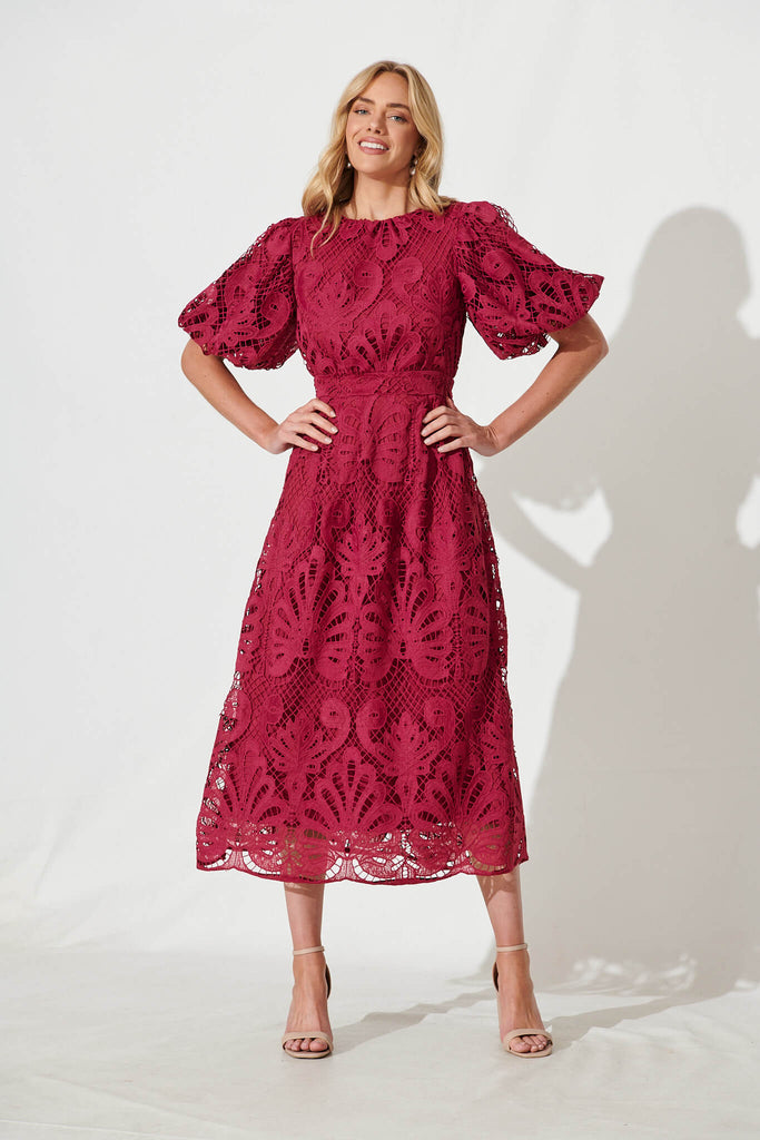 Tillie Lace Maxi Dress In Berry - full length