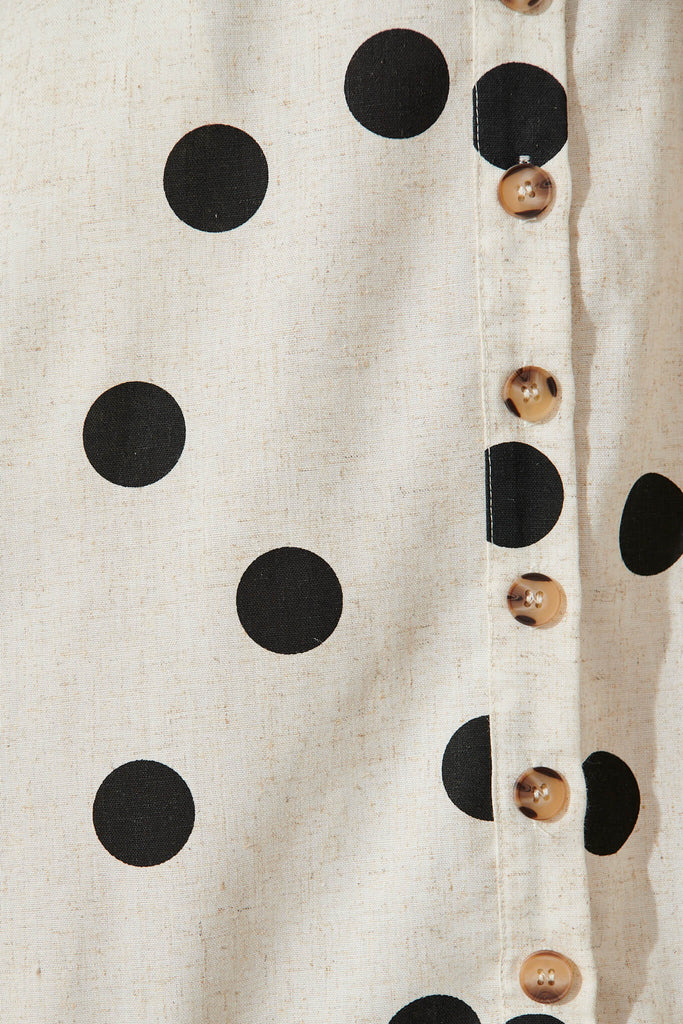 Zaria Midi Shirt Dress In Oatmeal Black Spot Linen Blend - fabric