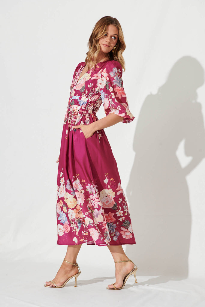 Camie Maxi Dress In Magenta With Blush Floral - side