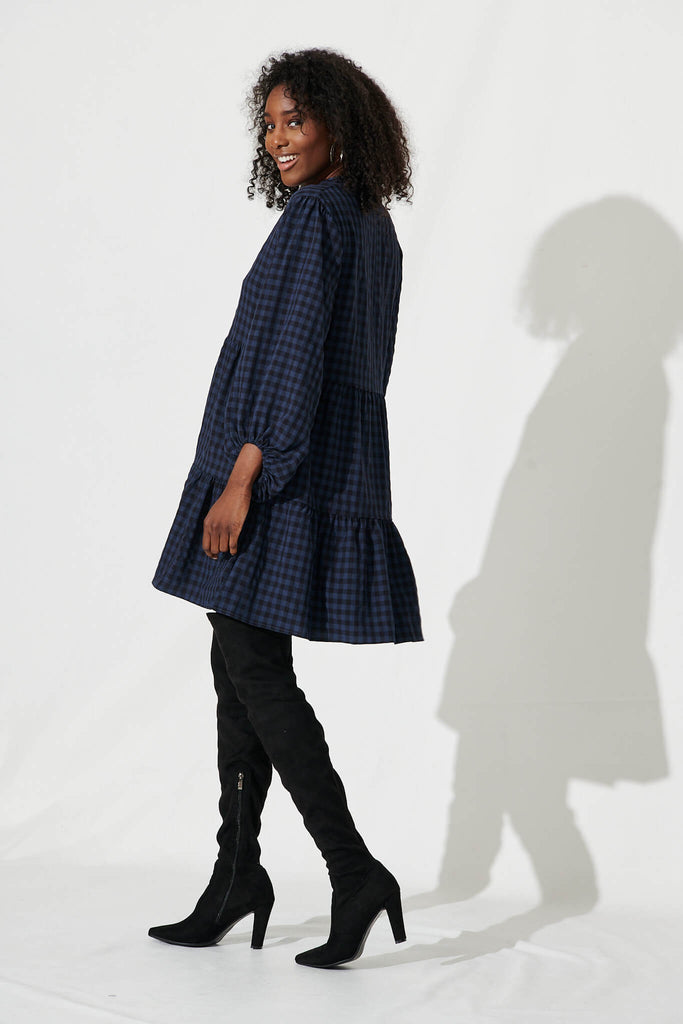 Ciaran Smock Dress In Navy And Black Gingham - side