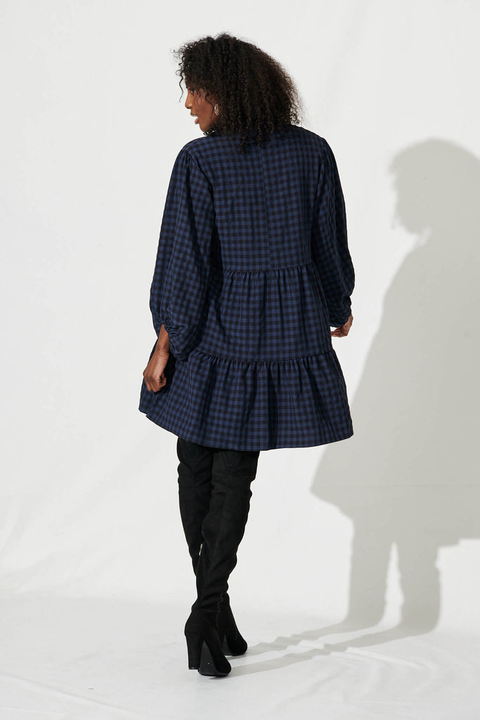 Ciaran Smock Dress In Navy And Black Gingham - back
