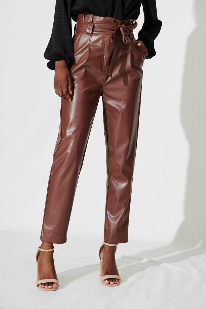 Riley Pant In Chocolate Leatherette - front
