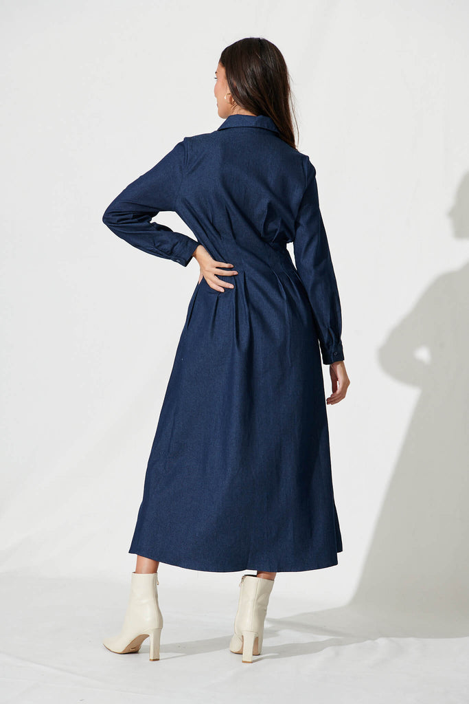 Aria Midi Dress In Dark Blue Denim - back