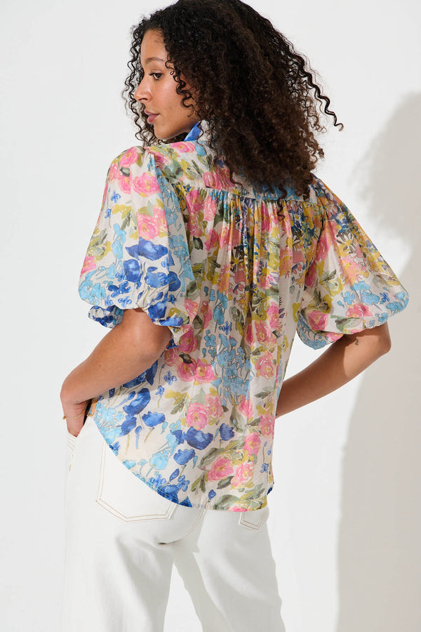 Aeryn Shirt in Navy with Multi Floral