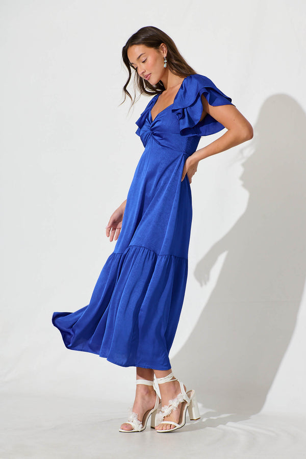 Constantine Maxi Dress in Emerald Green Crinkle Satin