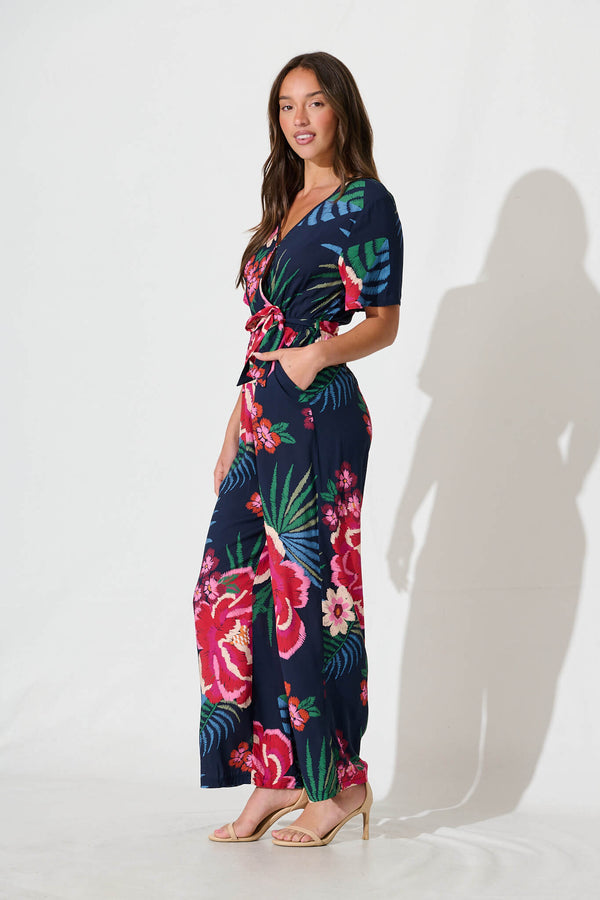 Calliope Jumpsuit In Black With White Floral main image 1