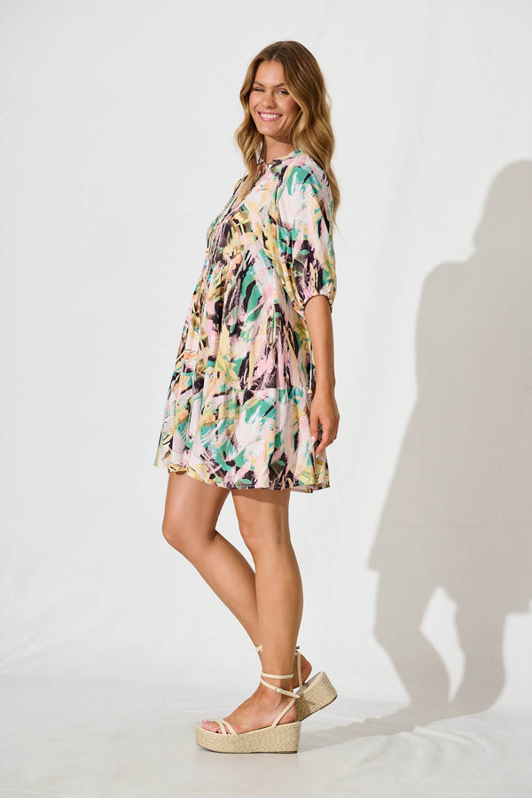 Emelyn Smock Dress in Cream with Black Tile Print main image 1