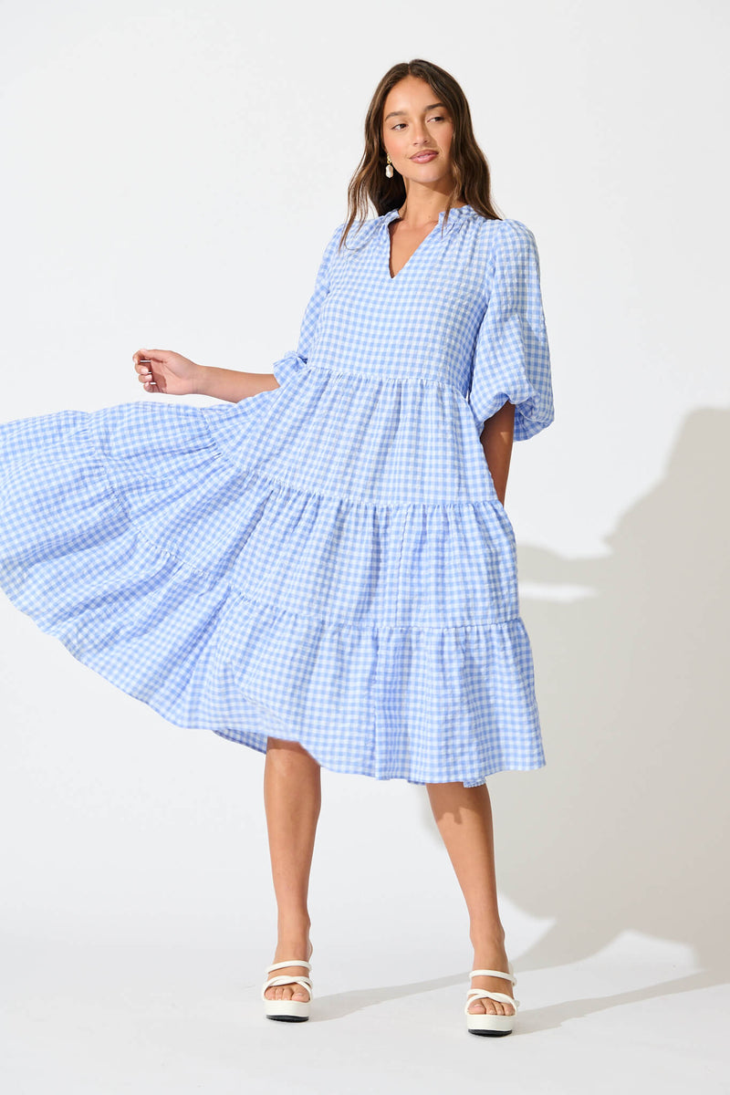 Kehlana Tiered Smock Dress In Pink Check