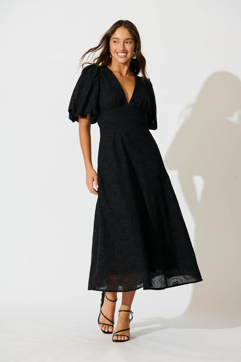 Duchess Maxi Dress In Black Broderie Cotton – St Frock
