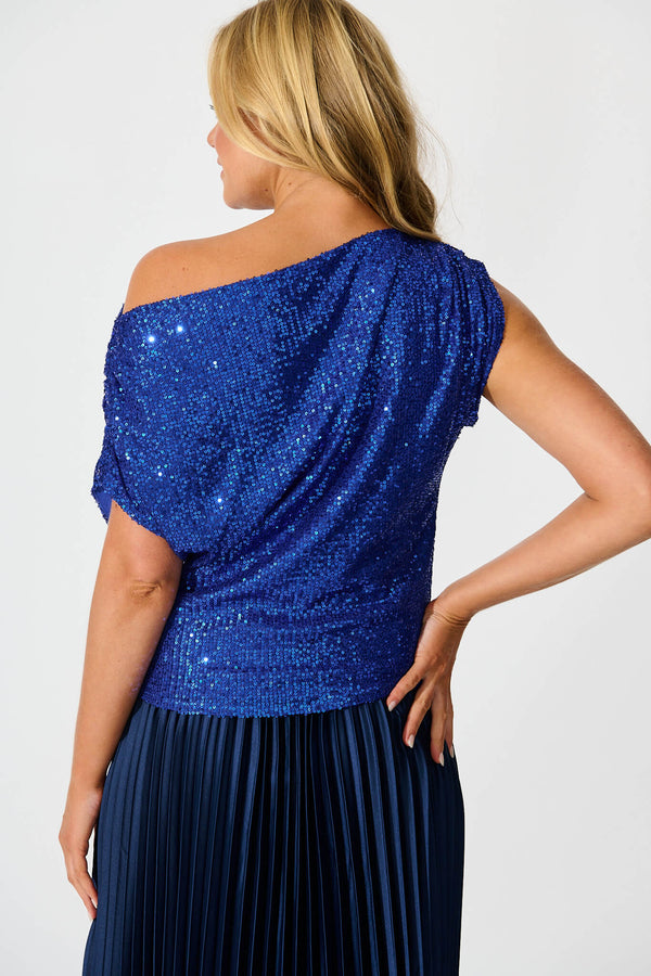 Liana Off Shoulder Top In Emerald Sequin