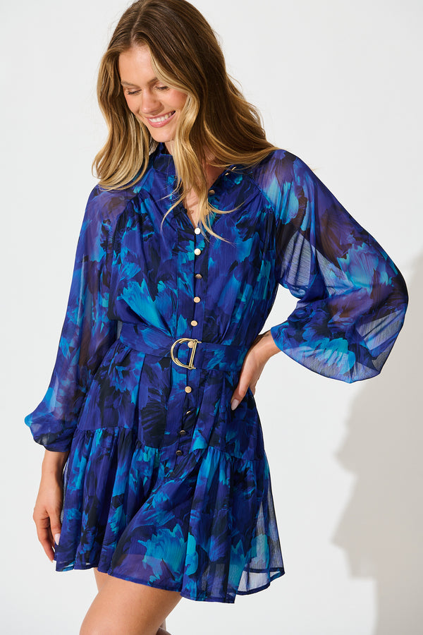 Mica Dress in Burgundy and Cream Floral Chiffon