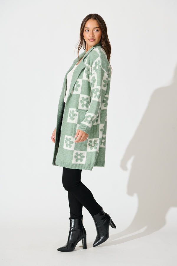 Kinney Knit Cardigan In Sage with Flower St Frock