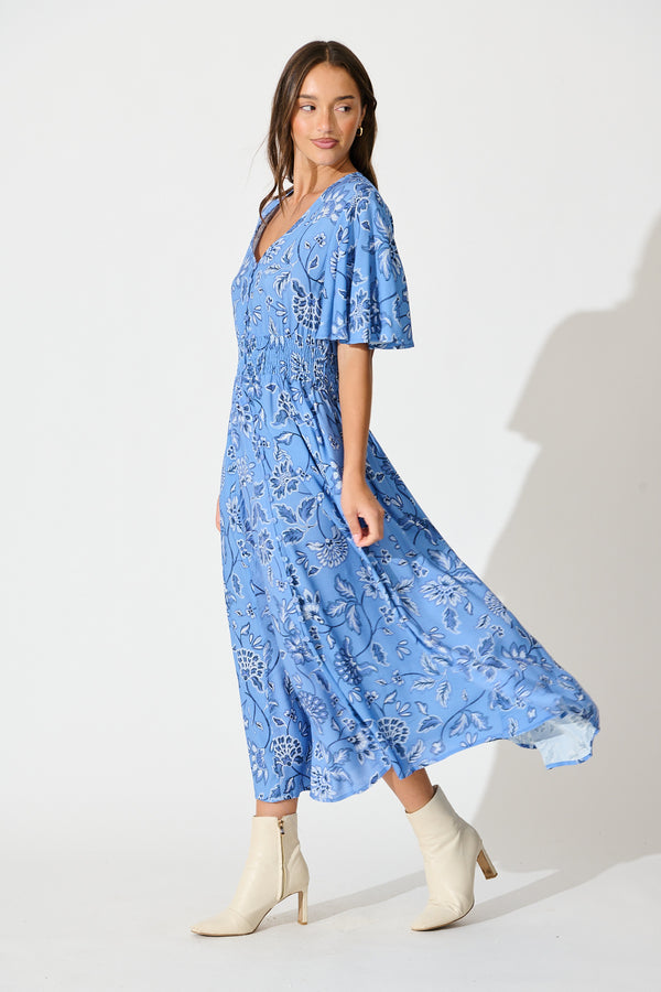 Beatrice Swing Dress - Blue Floral