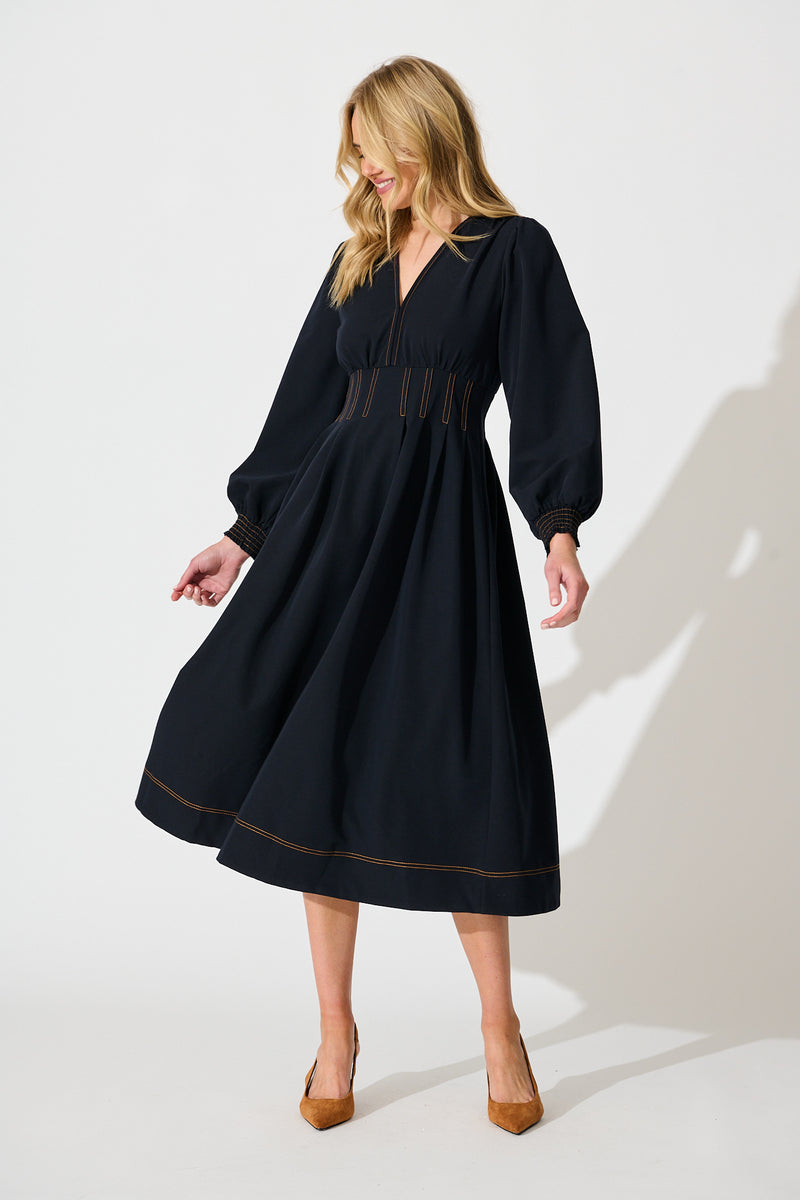 Ariella Midi Dress in Navy – St Frock