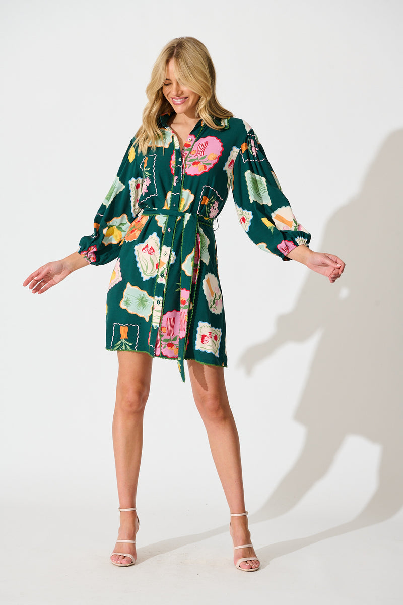 Oriella Shirt Dress in Navy with White Shell Print main image 1