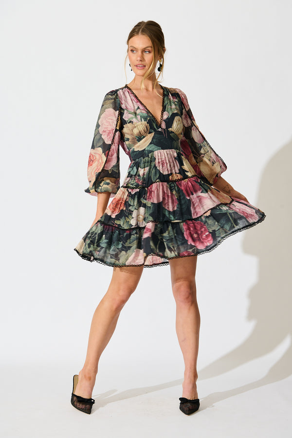 Riverstone Dress in Pink Floral with White Lace Trim