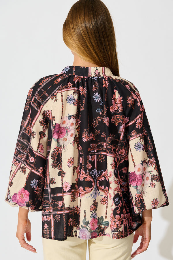 Women's Grey Floral Top With Smocking Detail - StyleStone main image 1