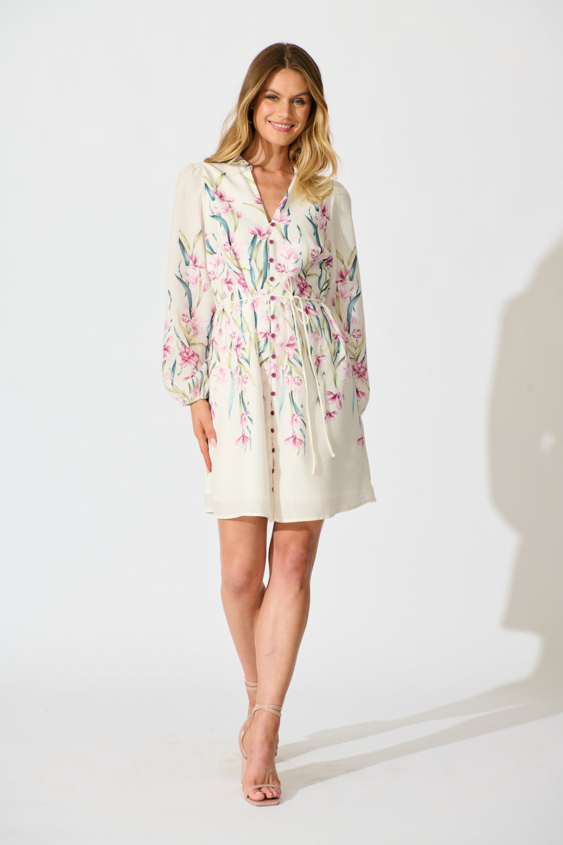Slayde Pink Floral Linen Collared Dress