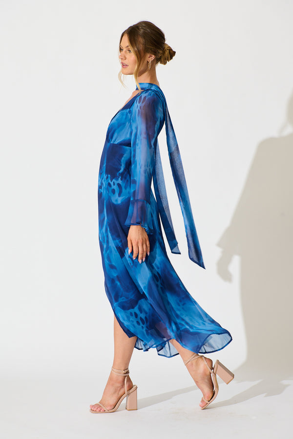 Nanami Midi Skirt in Shadow Blossom Blue Chiffon main image 0