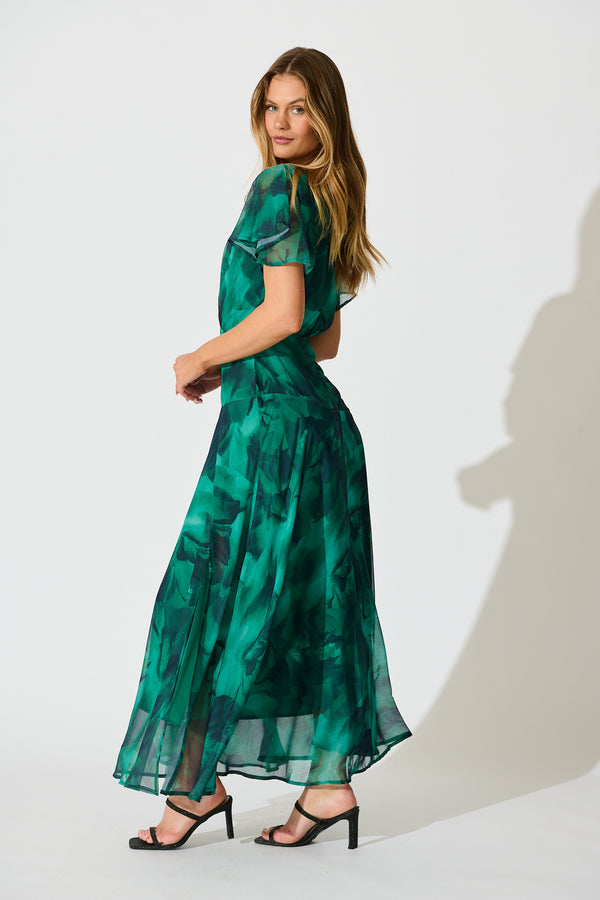 Mica Dress in Green Watercolour Chiffon main image 0