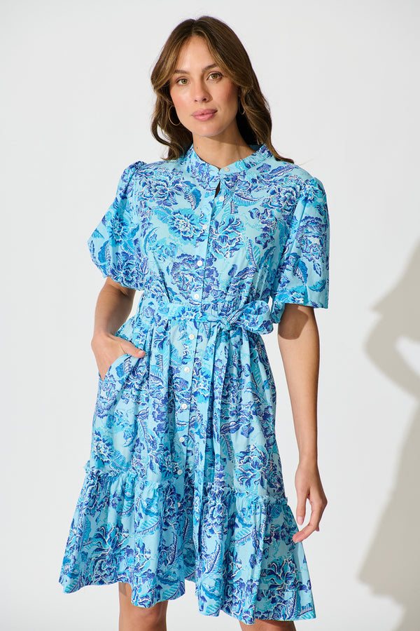 Seraya Dress in Navy Multi Floral Cotton