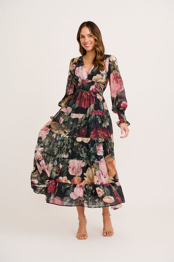 chinese dress ladies Amaris Maxi Dress Black Multi Floral