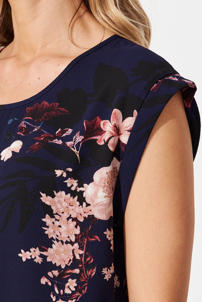 Rejina Top In Navy With Pink And Blush Floral - detail