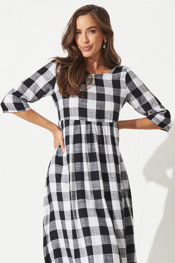 Zara Midi Smock Dress In Black With White Gingham