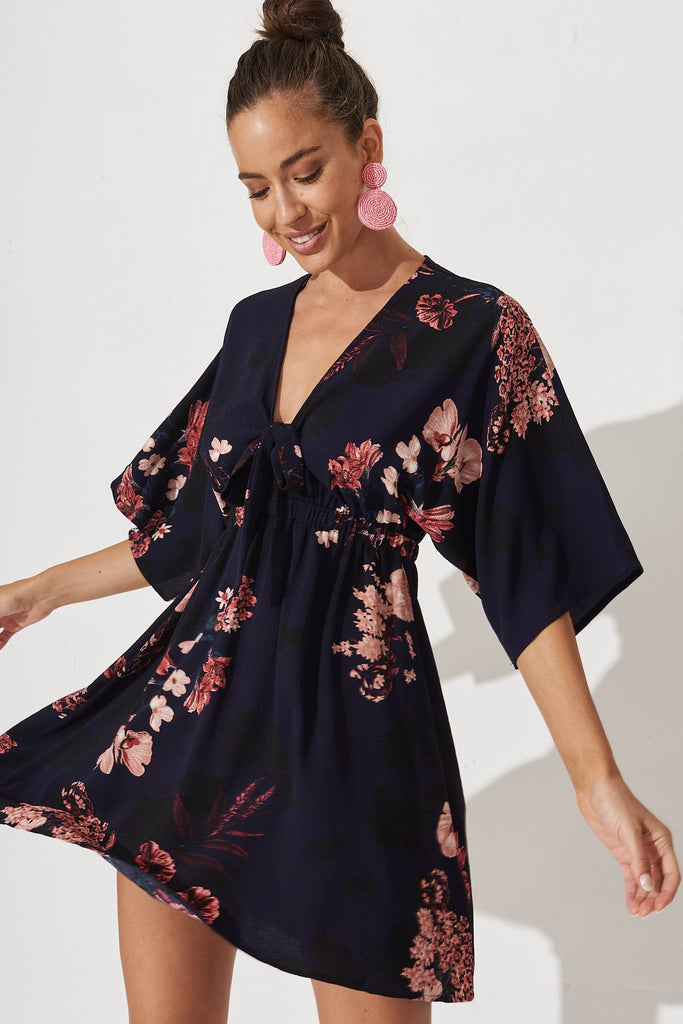 Ava Dress In Navy With Pink And Blush Floral