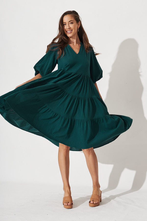 Kehlana Tiered Smock Dress In Emerald Green  St Frock