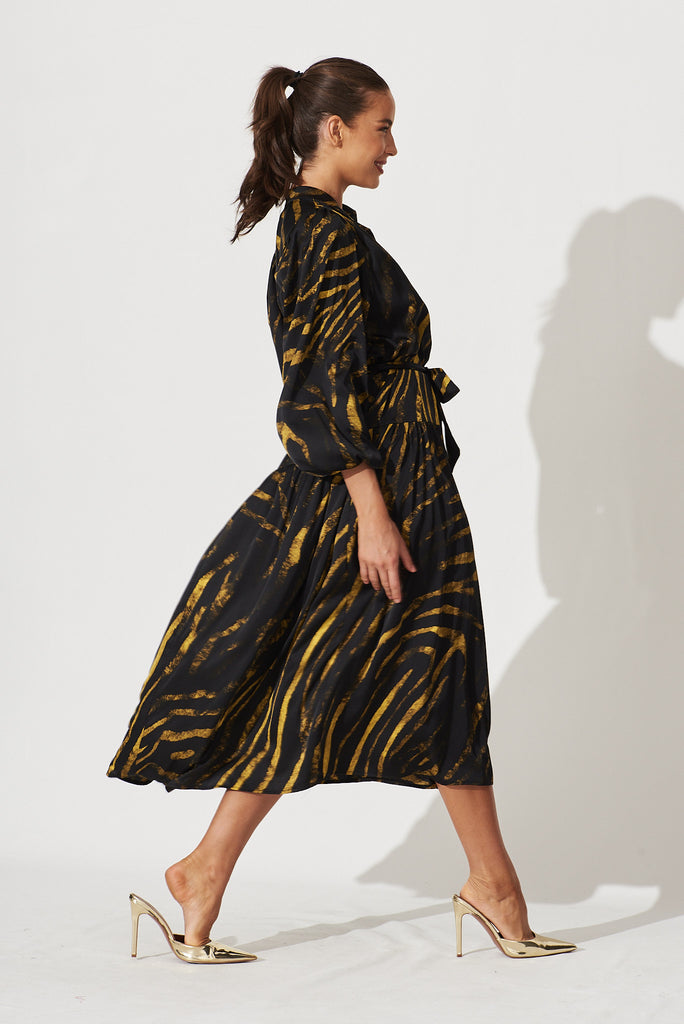 Pippa Maxi Dress In Black With Yellow Print - side