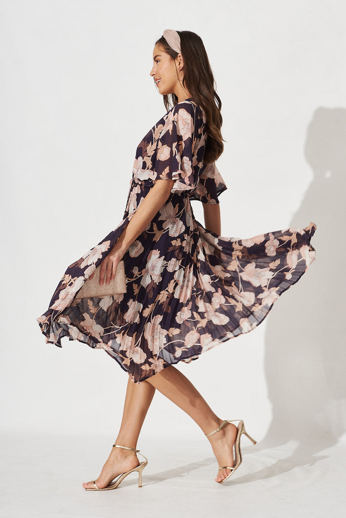 Blakely Dress in Navy Blush Floral Chiffon - side