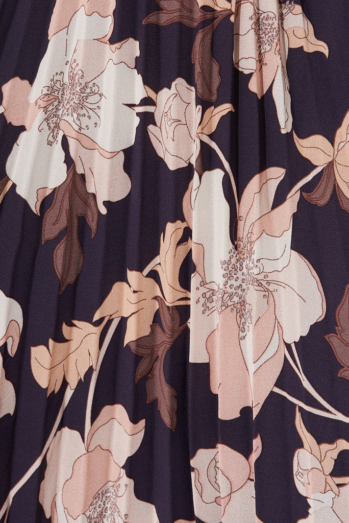 Blakely Dress in Navy Blush Floral Chiffon - fabric