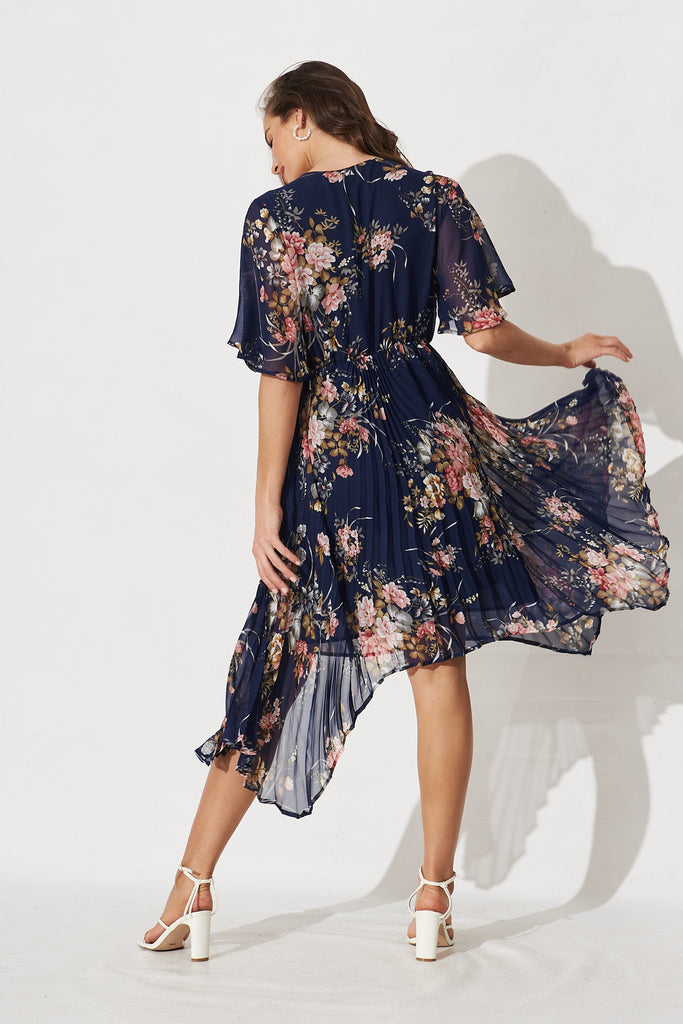 Blakely Dress In Navy Floral Chiffon - back