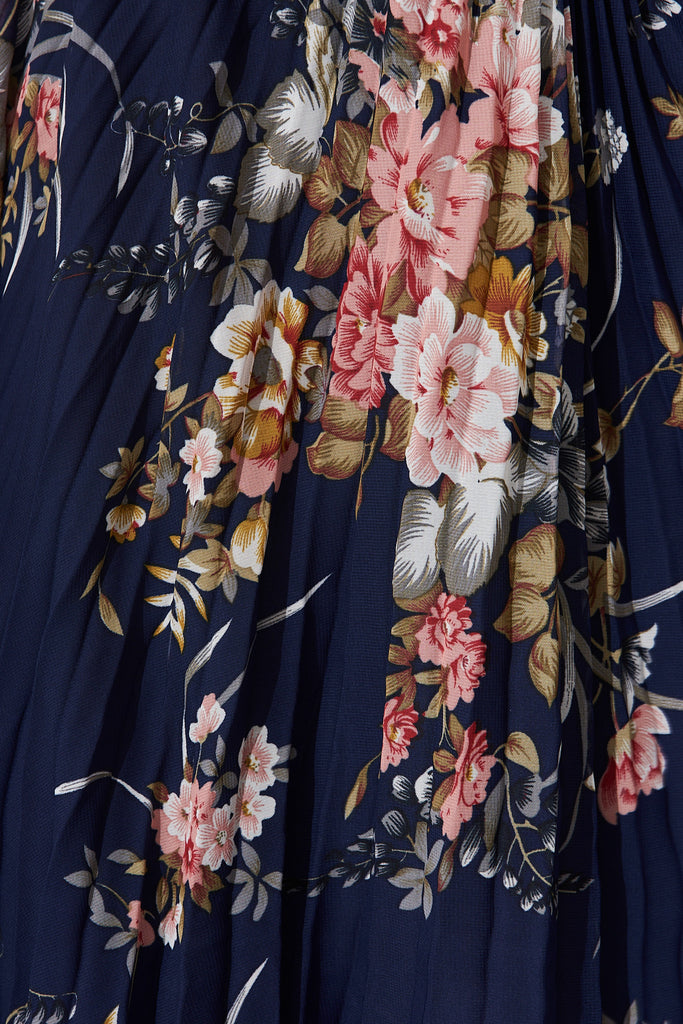 Blakely Dress In Navy Floral Chiffon - fabric