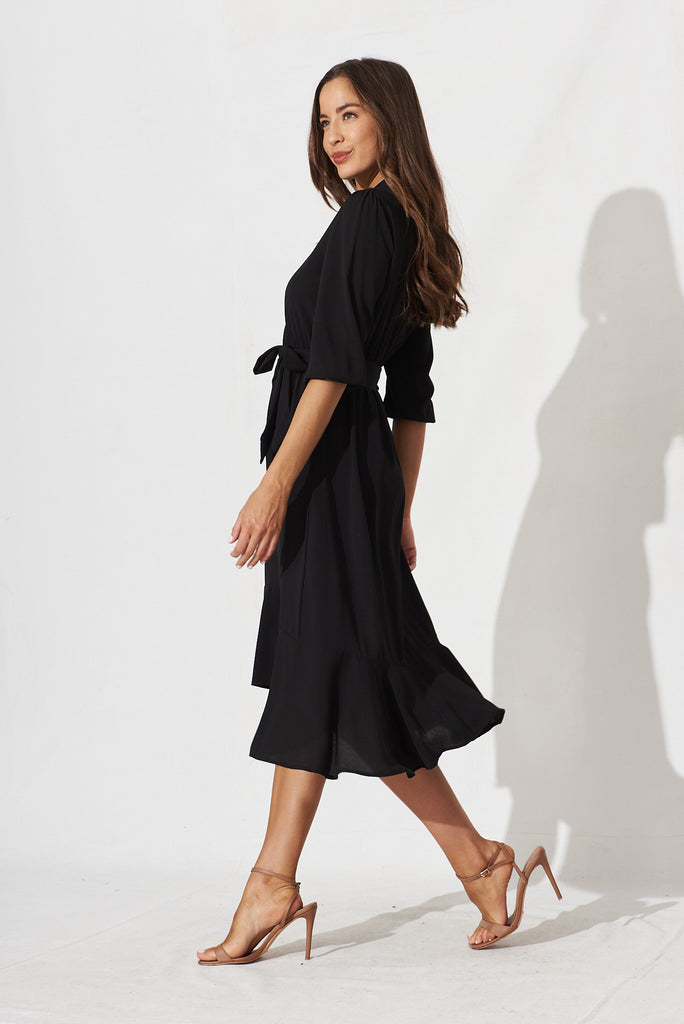 Jemimah Midi Dress In Black Crepe - side