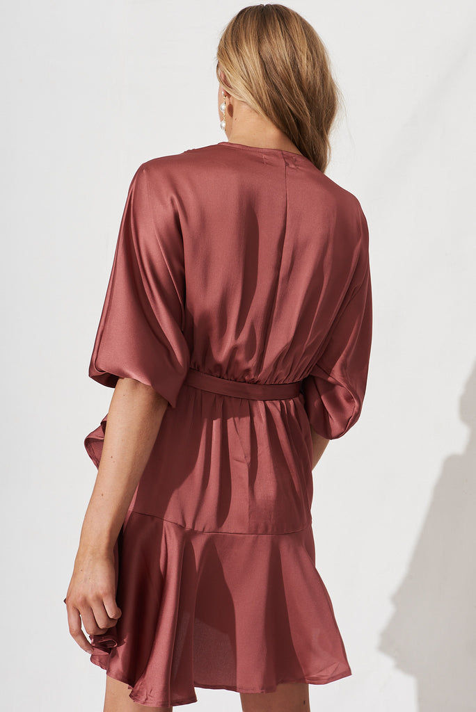 Brylie Dress In Dusty Pink Satin - back