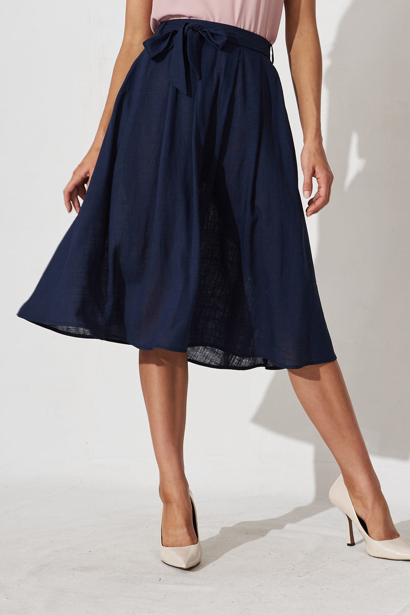 Bailey Midi Skirt In Navy Linen – St Frock