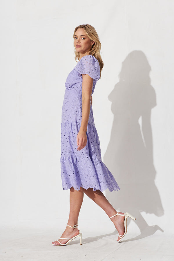 Charm Midi Dress In Lilac Cotton Broderie St Frock