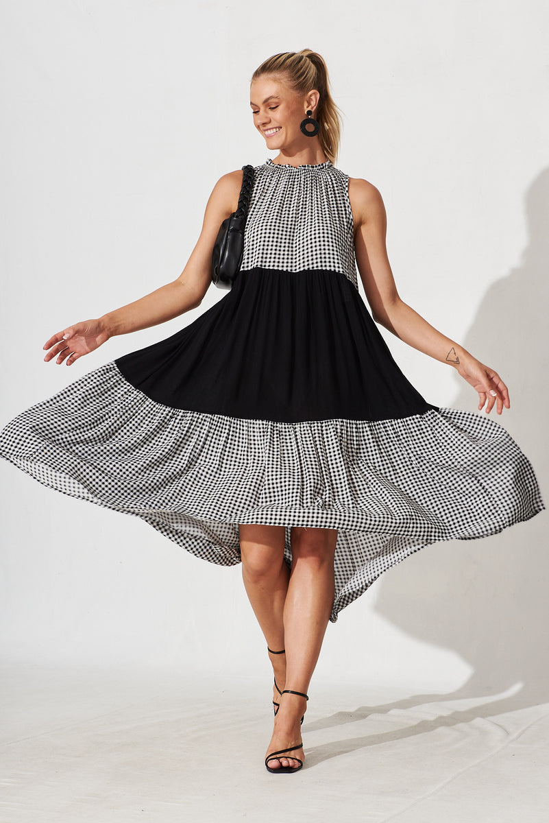 Abbotsford Midi Smock Dress In Black And White Gingham St Frock