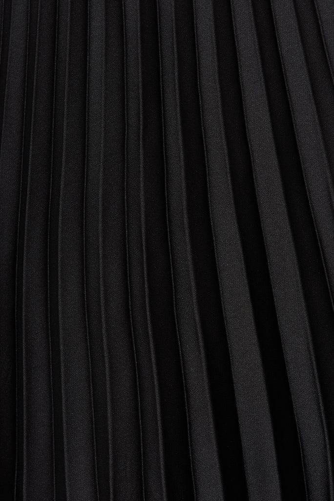Allison Midi Pleat Skirt In Black Satin - fabric