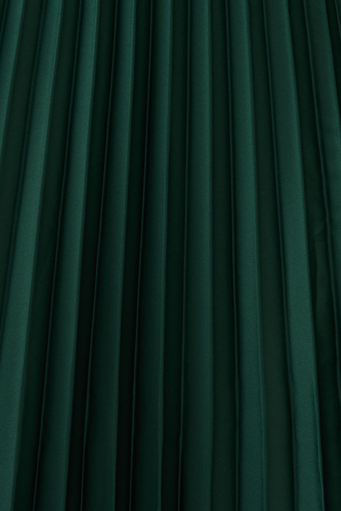 Allison Midi Pleat Skirt In Emerald Satin - fabric