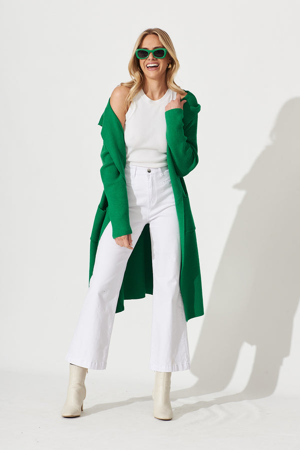 Windermere Hood Knit Cardigan In Green Wool Blend St Frock